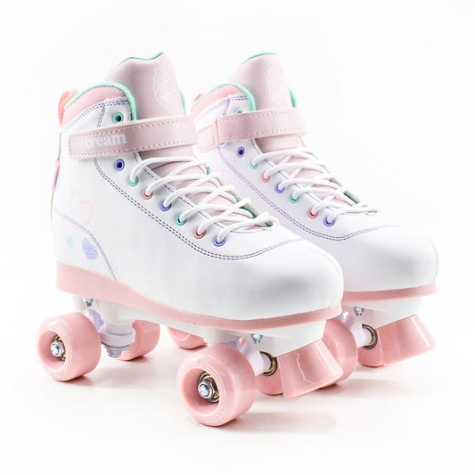 CREAM Scoop Quad Roller Skates, Adjustable - Hearts, White/Pink